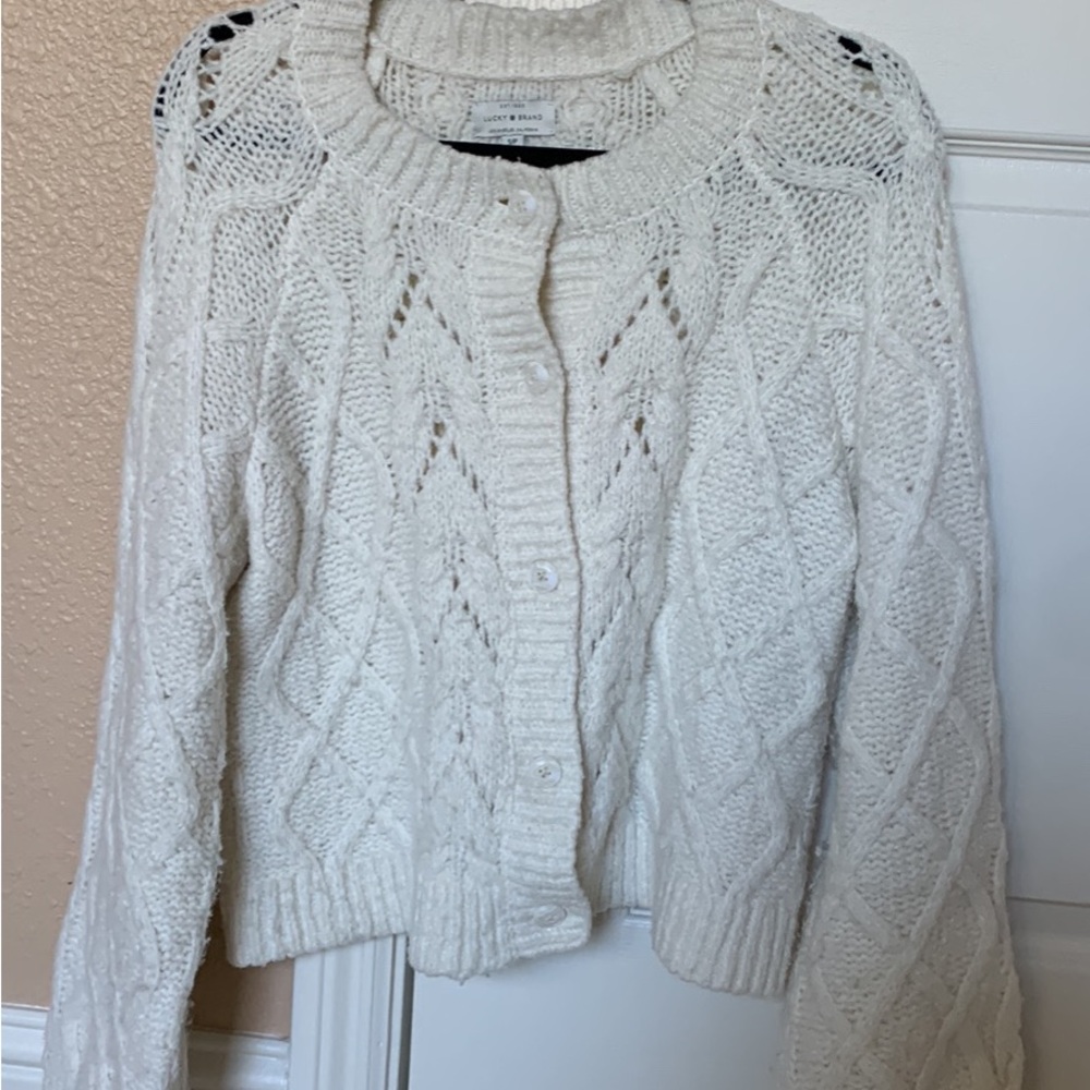 Lucky Brand White Cable Knit Cardigan